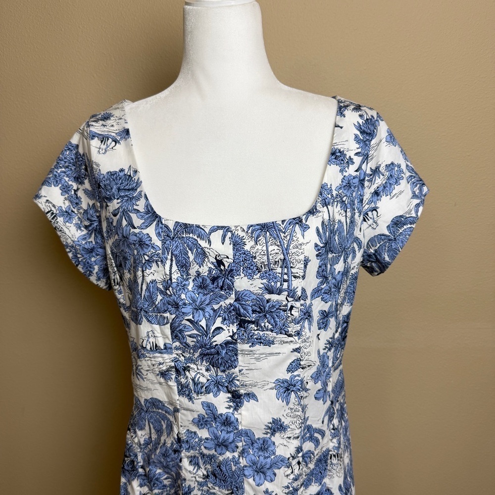 Joie Blue and White Floral Toile Printed Size 10 Midi Dress - Picture 2 of 12